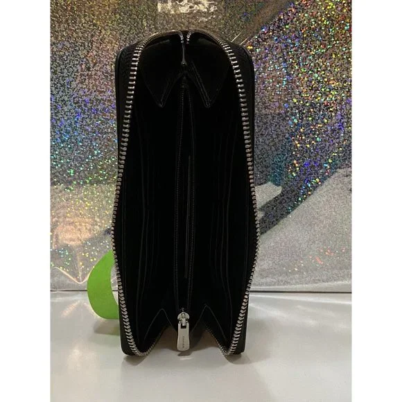 COACH BLACK LEATHER Accordion Zip Wallet w/Studded Coach Script + TISSUE PAPER - Picture 8 of 16